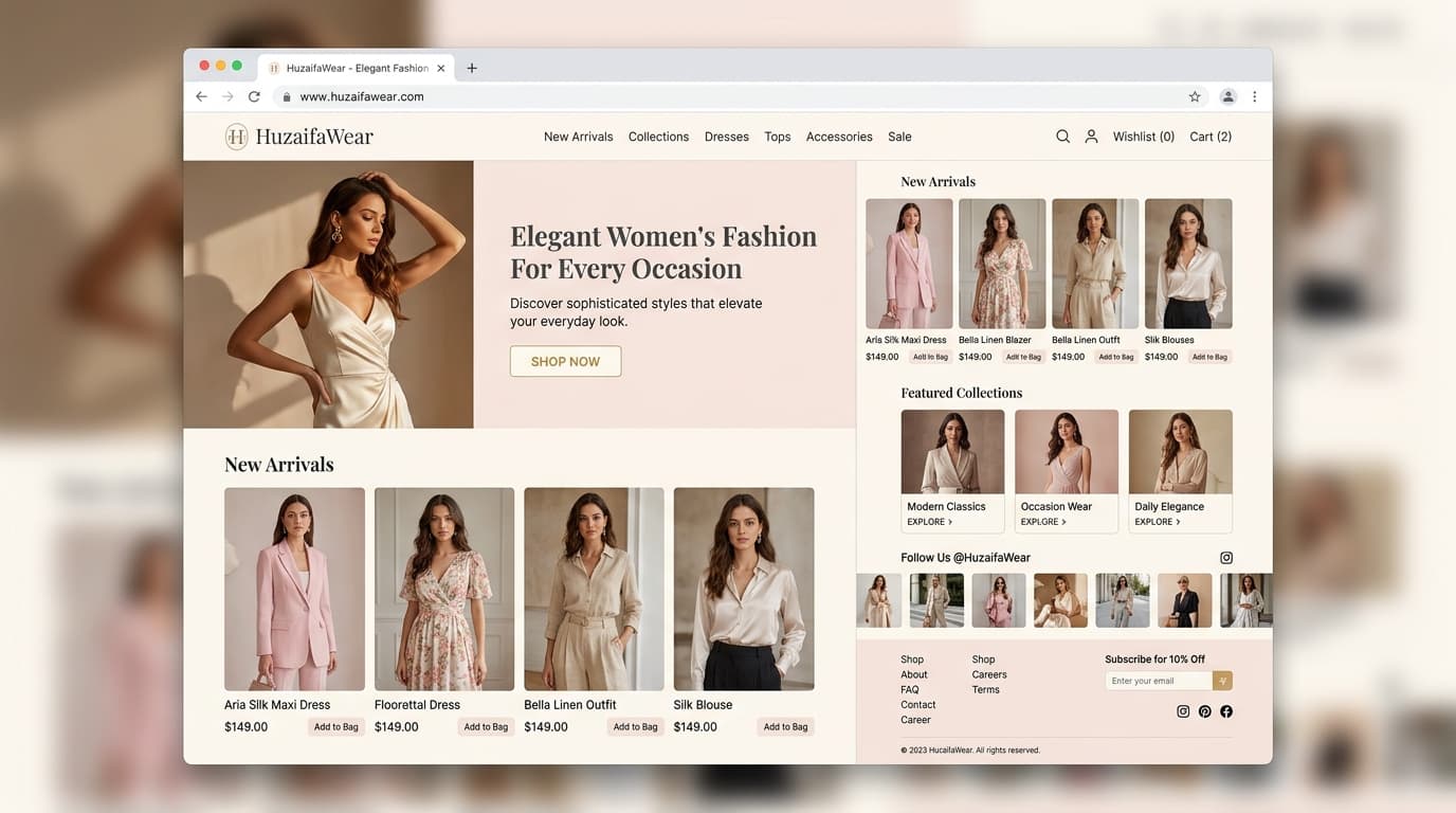 Luxury ecommerce storefront and online shopping showcase